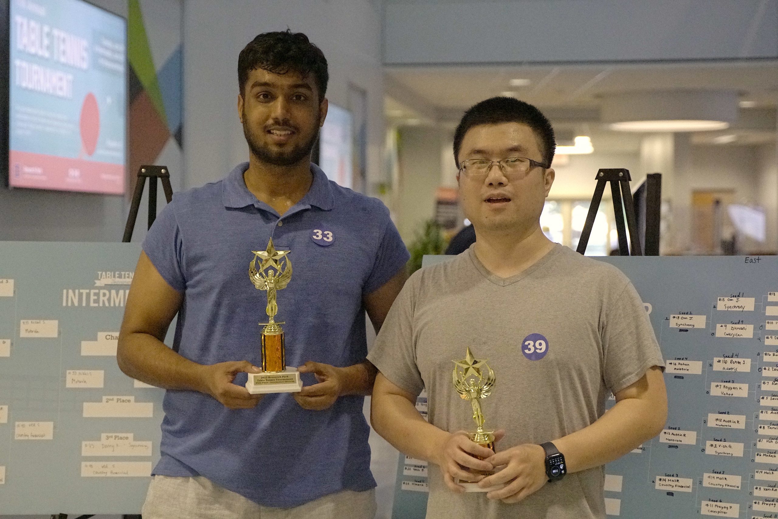 Research Park Table Tennis Tournament June 2022: 1st (left) and 2nd (right) place winners of the intermediate bracket.