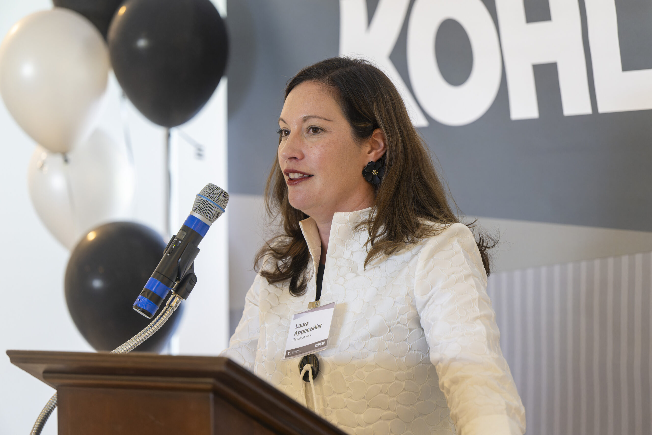 Research Park Director Laura Appenzeller gives Kohler a warm welcome to the Park.