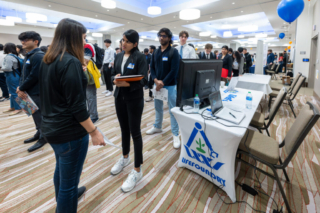 Students speaking with LifeFoundry recruiter