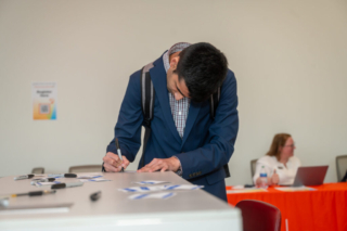 Student making nametag